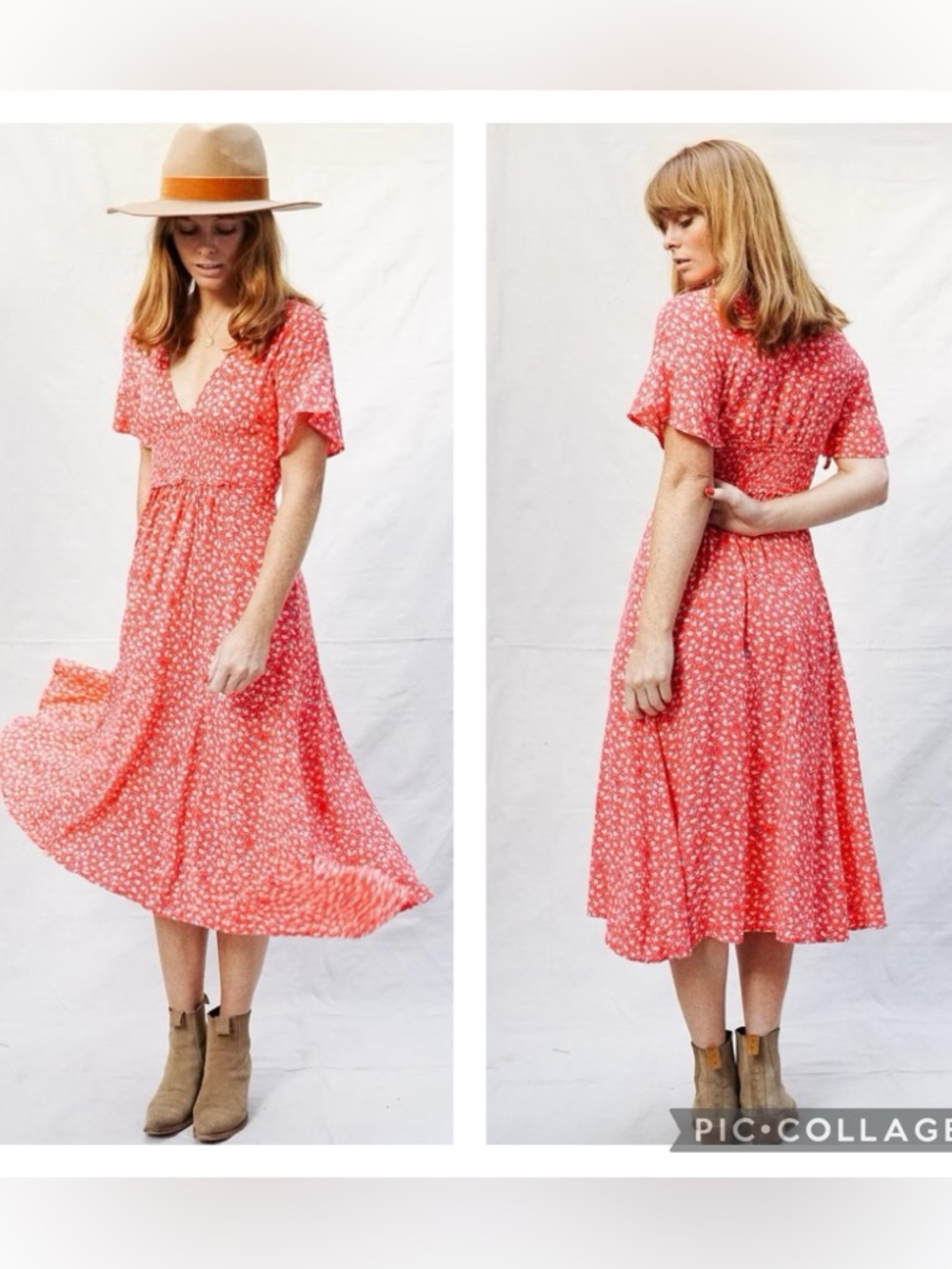 EUC Free People In Full Bloom Ditsy Floral Dress in Red Combo